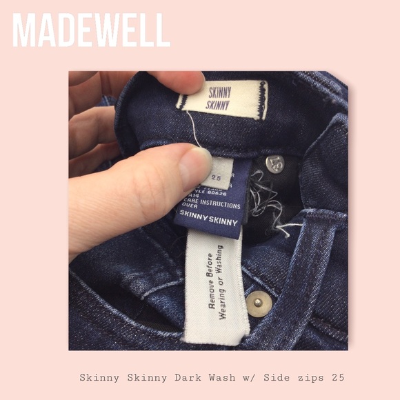 MADEWELL|Skinny skinny Dark wash w zips SZ 25 EUC - Picture 12 of 15